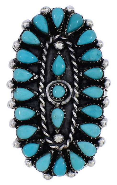 Sterling Silver Needlepoint Turquoise Ring Size 8-3/4 YX35055